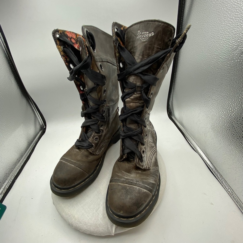 Dr. Martens Womens 8.5-9 Triumph 1914 Tall Fold Over Floral Boots Dark Brown Y2K